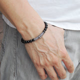Men's Women Black Obsidian Sterling Silver Bracelet Gemstone Cross Charm DiyNotion Handmade BR479