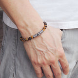 Men's Women Tiger Eye Sterling Silver Bracelet Gemstone Cross Charm DiyNotion Handmade BR482