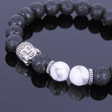 Lava Rock White Howlite Tibetan Silver Bracelet Buddha Yoga Mala for Men Women DiyNotion Handmade T065