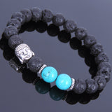 Lava Rock Turquoise Tibetan Silver Bracelet Buddha Yoga Mala for Men Women DiyNotion Handmade T067