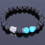 Lava Rock Turquoise Tibetan Silver Bracelet Buddha Yoga Mala for Men Women DiyNotion Handmade T067