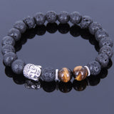 Lava Rock Tiger Eye Tibetan Silver Bracelet Buddha Yoga Mala for Men Women DiyNotion Handmade T068