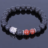 Lava Rock Jasper Stone Tibetan Silver Sakyamuni Bracelet Buddha Yoga Mala for Men Women DiyNotion Handmade T070