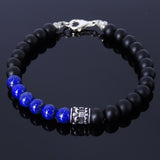 Men's Women Matte Black Onyx Lapis Bracelet Sterling Silver Fleur de Lis Bead 925 Handmade DiyNotion BR175