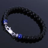 Men's Women Matte Black Onyx Lapis Stelring Silver Bracelet 925 Spacer Clasp DiyNotion Handmade BR191