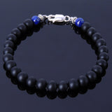 Men's Women Matte Black Onyx Lapis Stelring Silver Bracelet 925 Spacer Clasp DiyNotion Handmade BR191
