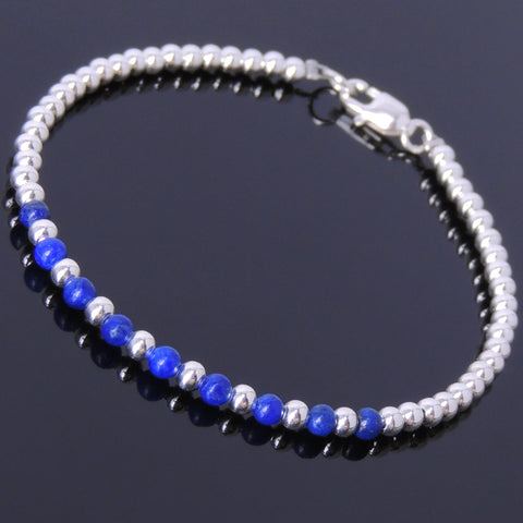 Men's Women Lapis Sterling Silver Bracelet 925 Round Bead & Clasp DiyNotion Handmade BR485