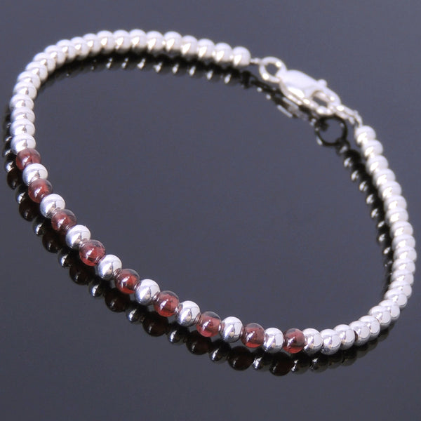 Men's Women Garnet Sterling Silver Bracelet Natural AAA Gemstone 925 Bead Clasp DiyNotion Handmade BR484