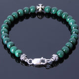 Men's Women Malachite Sterling Silver Bracelet Gemstone Cross Bead DiyNotion Handmade BR486