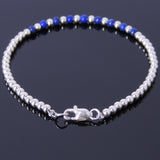 Men's Women Lapis Sterling Silver Bracelet 925 Round Bead & Clasp DiyNotion Handmade BR485