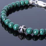 Men's Women Malachite Sterling Silver Bracelet Gemstone Cross Bead DiyNotion Handmade BR486