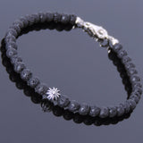 Men's Women Lava Rock Sterling Silver Bracelet Cross Bead DiyNotion Handmade BR490
