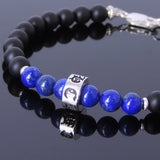 Men's Women Matte Black Onyx Lapis Bracelet Sterling Silver Celtic Spacers Gemstone Handmade DiyNotion BR491