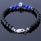 Men's Women Matte Black Onyx Lapis Bracelet Sterling Silver Celtic Spacers Gemstone Handmade DiyNotion BR491