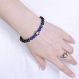 Men's Women Matte Black Onyx Lapis Bracelet Sterling Silver Celtic Spacers Gemstone Handmade DiyNotion BR491