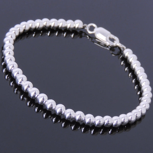 Men's Women Sterling Silver Bracelet 925 Round Bead & Clasp DiyNotion Handmade BR489