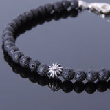 Men's Women Lava Rock Sterling Silver Bracelet Cross Bead DiyNotion Handmade BR490