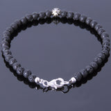 Men's Women Lava Rock Sterling Silver Bracelet Cross Bead DiyNotion Handmade BR490