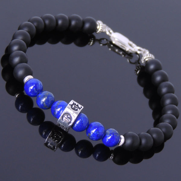 Men's Women Matte Black Onyx Lapis Bracelet Sterling Silver Celtic Spacers Gemstone Handmade DiyNotion BR491