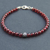 Men's Women Garnet Sterling Silver Bracelet Cross Bead Natural AAA Gemstone DiyNotion Handmade BR494