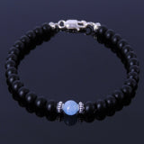 Mens Women Aquamarine Matte Black Onyx Bracelet Sterling Silver 925 Clasp DiyNotion Handmade BR209