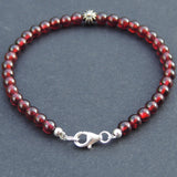 Men's Women Garnet Sterling Silver Bracelet Cross Bead Natural AAA Gemstone DiyNotion Handmade BR494