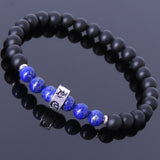 Men's Women Matte Black Onyx Lapis Bracelet Sterling Silver Celtic Spacers Gemstone Handmade DiyNotion BR491E