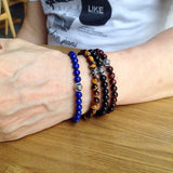 Mens Women Black Obsidian Sterling Silver Bracelet 925 Cross Beads DiyNotion Handmade BR497