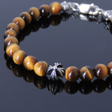Mens Women Tiger Eye Sterling Silver Bracelet 925 Cross Beads DiyNotion Handmade BR495
