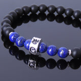 Men's Women Matte Black Onyx Lapis Bracelet Sterling Silver Celtic Spacers Gemstone Handmade DiyNotion BR491E