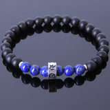 Men's Women Matte Black Onyx Lapis Bracelet Sterling Silver Celtic Spacers Gemstone Handmade DiyNotion BR491E