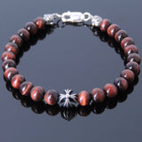 Mens Women Red Tiger Eye Sterling Silver Bracelet 925 Cross Beads DiyNotion Handmade BR496