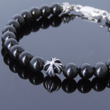 Mens Women Black Obsidian Sterling Silver Bracelet 925 Cross Beads DiyNotion Handmade BR497