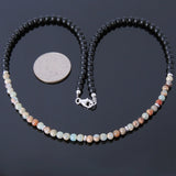 Men's Women Jasper Stone Matte Black Onyx Sterling Silver Necklace Gemstone 925 Spacers Clasp DiyNoion Handmade NK018
