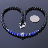 Men's Women Lapis Matte Black Onyx Sterling Silver Necklace Gemstone 925 Celtic Spacers DiyNoion Handmade NK019
