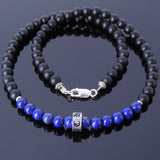 Men's Women Lapis Matte Black Onyx Sterling Silver Necklace Gemstone 925 Celtic Spacers DiyNoion Handmade NK019