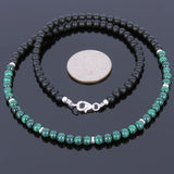 Men's Women Malachite Matte Black Onyx Sterling Silver Necklace Gemstone 925 Spacers Clasp DiyNoion Handmade NK022