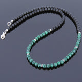 Men's Women Malachite Matte Black Onyx Sterling Silver Necklace Gemstone 925 Spacers Clasp DiyNoion Handmade NK022