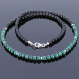 Men's Women Malachite Matte Black Onyx Sterling Silver Necklace Gemstone 925 Spacers Clasp DiyNoion Handmade NK022