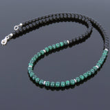 Men's Women Malachite Matte Black Onyx Sterling Silver Necklace Gemstone 925 Spacers Clasp DiyNoion Handmade NK022