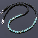 Men's Women Matte Black Onyx African Green Turquoise Sterling Silver Necklace Gemstone 925 Spacers Clasp DiyNoion Handmade NK023