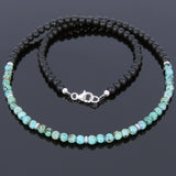 Men's Women Matte Black Onyx African Green Turquoise Sterling Silver Necklace Gemstone 925 Spacers Clasp DiyNoion Handmade NK023