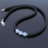 Men's Women Aquamarine Matte Black Onyx Sterling Silver Necklace Gemstone 925 Spacers Clasp DiyNoion Handmade NK026