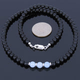 Men's Women Aquamarine Matte Black Onyx Sterling Silver Necklace Gemstone 925 Spacers Clasp DiyNoion Handmade NK026