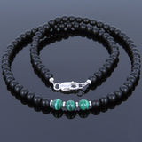 Men's Women Malachite Matte Black Onyx Sterling Silver Necklace Gemstone 925 Spacers Clasp DiyNoion Handmade NK028