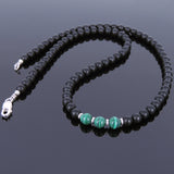 Men's Women Malachite Matte Black Onyx Sterling Silver Necklace Gemstone 925 Spacers Clasp DiyNoion Handmade NK028