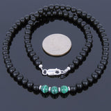 Men's Women Malachite Matte Black Onyx Sterling Silver Necklace Gemstone 925 Spacers Clasp DiyNoion Handmade NK028