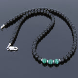 Men's Women Malachite Matte Black Onyx Sterling Silver Necklace Gemstone 925 Spacers Clasp DiyNoion Handmade NK028