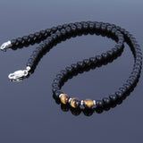 Men's Women Tiger Eye Matte Black Onyx Sterling Silver Necklace Gemstone 925 Spacers Clasp DiyNoion Handmade NK029