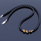 Men's Women Tiger Eye Matte Black Onyx Sterling Silver Necklace Gemstone 925 Spacers Clasp DiyNoion Handmade NK029